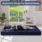 MAXYOYO Folding Sofa Couch, Convertible Floor Sleeper Couch with 2 Pillows, Tufted Floor Loveseat Couch Tufted Fold Out Chair Bed Comfy Sofa Lounge for Living Room Bedroom, Navy