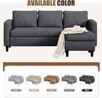 JAMFLY 73.6" Modular Sectional Sofa with Ottoman for Small Apartments, Reversible L-Shaped Couch for Compact Living Rooms, Linen Fabric 3-Seater Set for Studio & Office Nap, Black