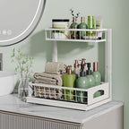 Under Sink Organizer and Storage, Height Adjustable Cabinet Organizer with Slide Out Drawer, Pull Out Under Sink Storage, Multi-Purpose 2 Tier Sink Shelves for Kitchen Bathroom Pantry (White, 1 Pack)