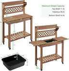 Yaheetech Potting Bench Table Outdoor Garden Horticulture Wooden Workstation Benches w/Sliding Tabletop/Removable Sink/Storage Shelf,Brown