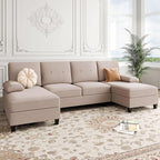 Shintenchi U-Shaped Sectional Couches for Living Room, 4 Seat Sofa with Double Chaise Lounges,Solid Wood Frame Sectional Sofa for Apartment,Beige