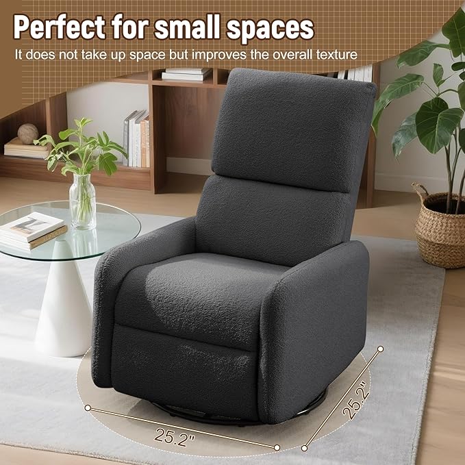 360° Rocking Chair, Nursery Rocker Chair with Side Pockets, Glider Nursing Chair with Steel Structure Base, Small Chair for Small Spaces, Sherpa Swivel Accent Chairs for Living Room, Nursing