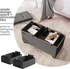 Storage Ottoman Bench with Bins, 30-in Storage Bench for Bedroom End of Bed, Folding Foot Rest Ottoman for Living Room Max 660lbs, Velvet Ottomans, Grey