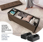 Storage Ottoman Bench with Bins, 43-in Storage Bench for Bedroom End of Bed, Folding Foot Rest Ottoman for Living Room Max 660lbs, Fabric Ottomans, Brown