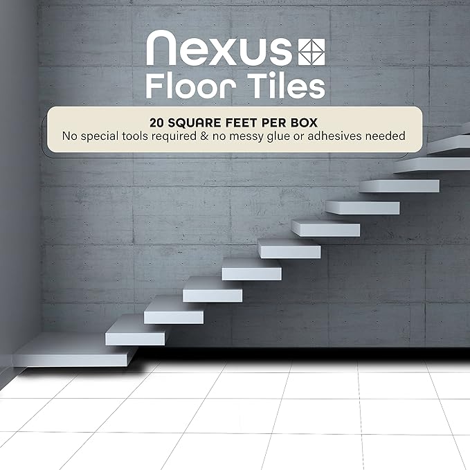 Nexus Self Adhesive 12-Inch Vinyl Floor Tiles, 20 Tiles - 12" x 12", White Slate Pattern - Peel & Stick, DIY Flooring for Kitchen, Dining Room, Bedrooms & Bathrooms by Achim Home Décor