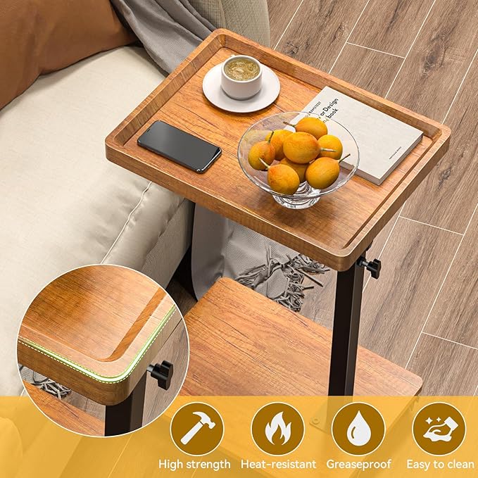 C Table End Table Adjustable Height, 360°Swivel TV Tray Table for Small Spaces, Couch Tables That Slide Under, C Shaped Side Tables Living Room and Bedroom for Sofa, Bed,Chair, Snack