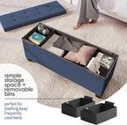 Storage Ottoman Bench with Bins, 43-in Storage Bench for Bedroom End of Bed, Folding Foot Rest Ottoman for Living Room Max 660lbs, Fabric Ottomans, Blue