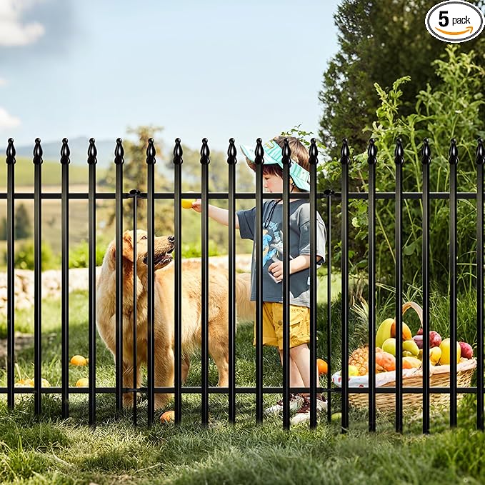 Metal Decorative Garden Fence 42" H x 30" W (5 Panels, Total Length 12.5 feet), Metal Border Folding Fence, Landscape Fencing Dog Fence Pet Fence for Flower Bed, Yard, Animal Barrier