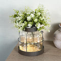 Vintage Glass Farmhouse Vase - Handmade Rustic Lantern Planter with Bonus Artificial Flowers & LED Lights (Home Decor Centerpiece), Farmhouse Wedding/Christmas Decor, Housewarming Gift