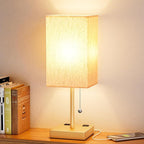 aooshine Medium Table Lamp with USB Ports - 3 Color Temperature Bedside Lamp for Bedroom, Pull Chain Control, USB A and C Ports, 2 AC Outlets, Bulb Included