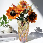 Flower Glass Vase Thick 3.5lb 9.5inch Sparkle vase Bohemian Style, for Centerpieces,Kitchen,Office, Living Room,Wedding,Perfect Home Decor Glass Vase (Sparkle Amber)
