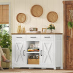 TEENFON Storage Cabinet, Coffee Bar Cabinet with 3 Drawers, 2 Adjustable Shelves & 2 Doors, Buffet Cabinet, Kitchen Cabinet for Kitchen, Dining Room, Living Room, White