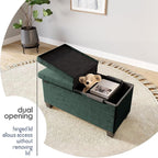 Storage Ottoman Bench with Bins, 30-in Storage Bench for Bedroom End of Bed, Folding Foot Rest Ottoman for Living Room Max 660lbs, Velvet Ottomans, Green
