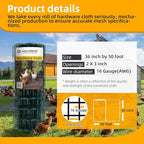 36in x 50ft Green Hardware Cloth 2x3 inch 16Ga PVC Coated Wire Mesh Vinyl Coated Fence, Welded Metal Chicken Wire Fencing Roll, Garden Plant Fencing, for Chicken Coop and Home Improvement