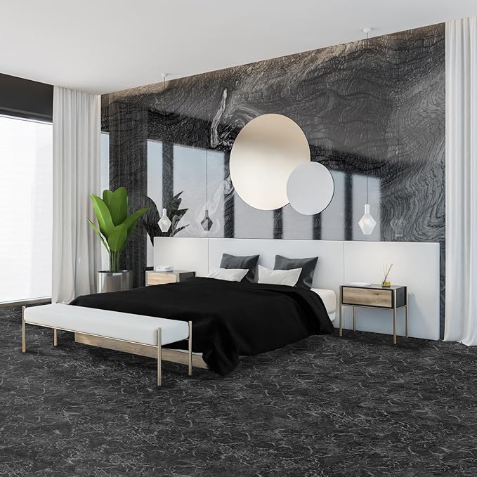 Nexus Self Adhesive Vinyl Floor Tiles, 20 Tiles - 12'' x 12'', Smoke Marble Peel & Stick, DIY Flooring for Kitchen, Dining Room, Bedrooms Bathrooms by Achim Home Decor, Dark Grey with White Vein