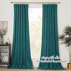 NICETOWN Teal Curtains for Living Room, Rod Pocket Privacy Enhancing Light Control Curtains for Guest Room, Bedroom(2 Panels, 52 inches Wide, 96 inches Long)