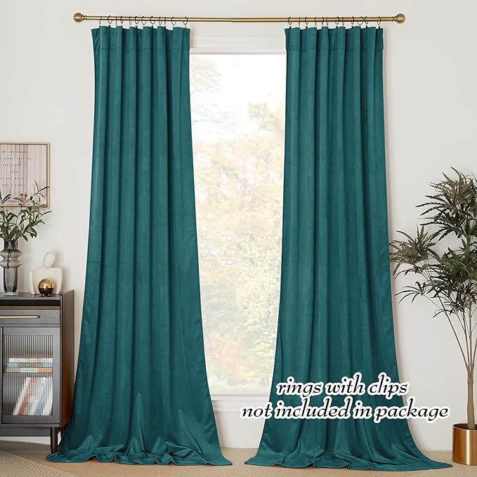 NICETOWN Teal Curtains for Living Room, Rod Pocket Privacy Enhancing Light Control Curtains for Guest Room, Bedroom(2 Panels, 52 inches Wide, 96 inches Long)