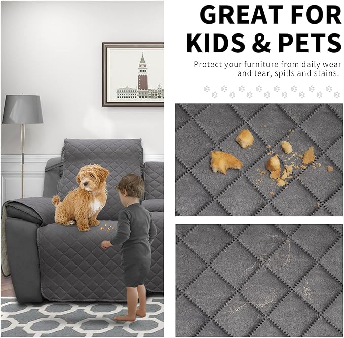 Easy-Going Loveseat Recliner Cover with Console, Reversible Couch Cover for Living Room, Split Sofa Cover for Each Seat with Elastic Straps for Kids, Dogs, Pets(2 Seater, Gray/Light Gray)