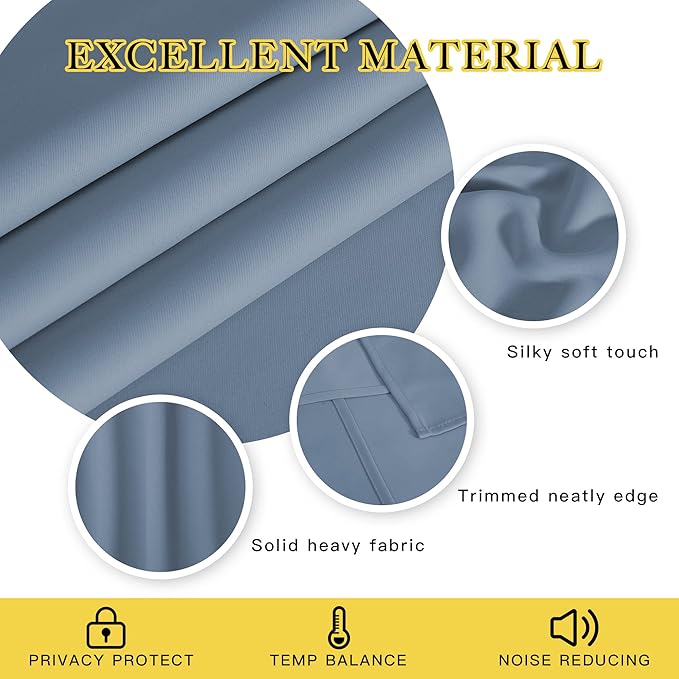 NICETOWN Blackout Drapery Curtain Panel 90 inches Long - Window Treatment Thermal Insulated Grommet Blackout Curtain/Drape for Bedroom Living Room (Stone Blue, 1 Panel, 46 by 90 inches)