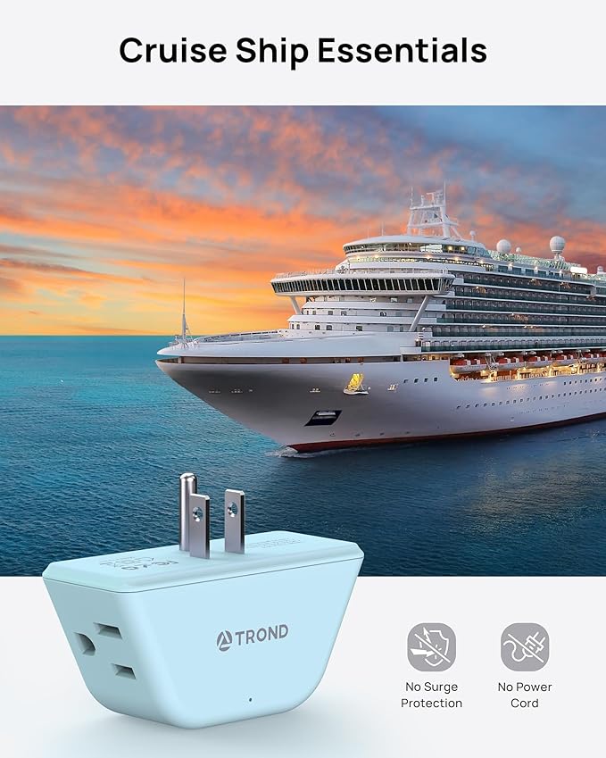TROND Outlet Extender, 3 Way Angled Plug Splitter, 3-Prong Grounded Wall Outlet Adapter, Cruise Essentials, Compact and Practical Plug Expander for Home Decoration Travel Essentials, Mint Green