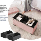Storage Ottoman Bench with Bins, 30-in Storage Bench for Bedroom End of Bed, Folding Foot Rest Ottoman for Living Room Max 660lbs, Leather Ottomans, Pink