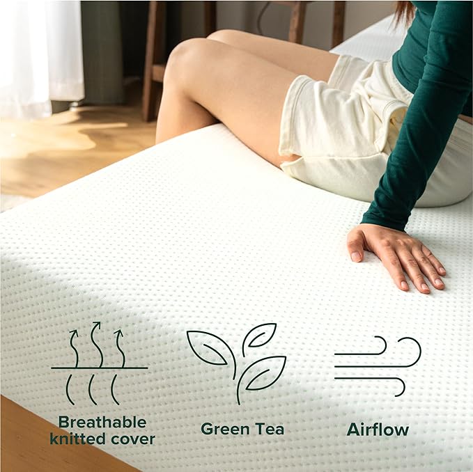 Zinus 6 Inch Twin Green Tea Memory Foam Mattress [New Version], Fiberglass Free, Medium Firm Feel, Zoned Pressure Relief, Certified Safe Foams & Fabric, Mattress in A Box