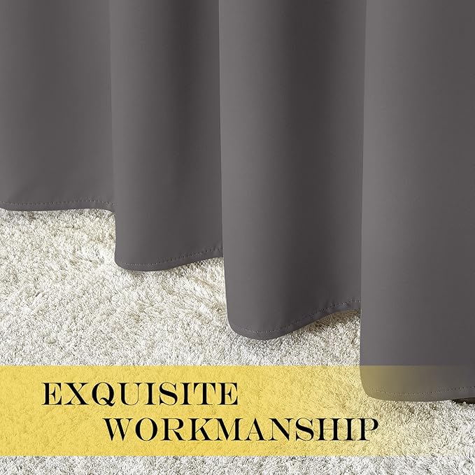 NICETOWN Short Blackout Grey Curtain for Bedroom - Thermal Insulated Solid Grommet Room Darkening Wide Window Treatment Sound Reducing for Kids Room (1 Panel, W66 x L54)