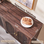 Modern Buffet Cabinet with Storage, 92.63" W Fluted Arched Sideboard Cabinet w/Adjustable Shelves, Wooden Modular Coffee Bar for Dining Room, Kitchen, Living Room, Entryway, Brown