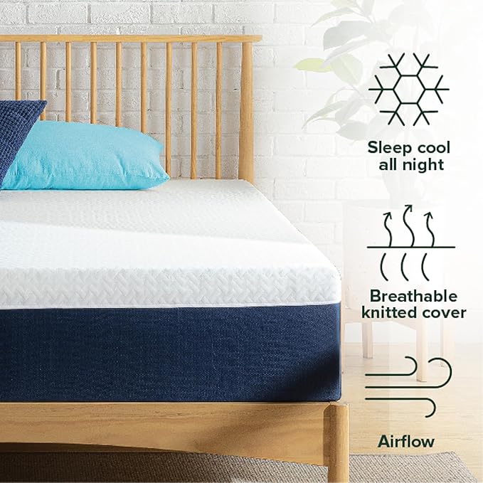 Zinus 12 Inch Queen Cooling Comfort Hybrid Mattress [New Version], Fiberglass Free, Medium Firm Feel, Motion Isolation, Certified Safe Foams & Fabric