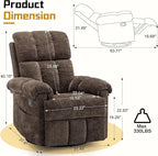 Recliner Chair, Swivel Rocker Recliner Chair for Adults, Small Recliners for Small Spaces, Upholstered Manual Recliner with Side Pockets, Nursery Rocking Chair for Living Room, Chenille, Brown