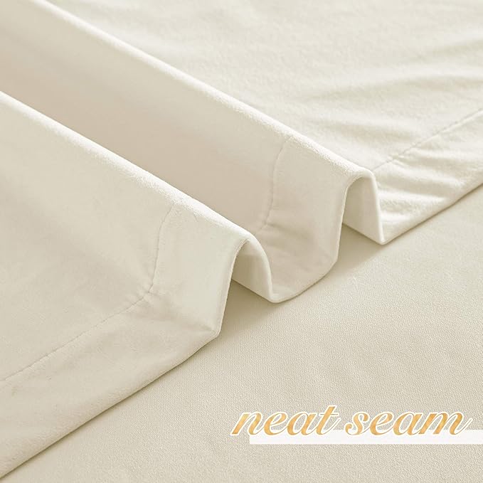 NICETOWN Thermal Insulated Velvet Curtains Ivory 96 Inch Length, Heavy Duty Keep Warm Drapes Room Darkening Thermal Insulated Curtains for Patio Hall Villa, Bedroom Window Treatment Set of 2 Panels
