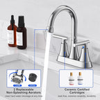 Bathroom Faucets for Sink 3 Hole, Hurran 4 inch Chrome Bathroom Sink Faucet with Pop-up Drain and Supply Hoses, Stainless Steel Lead-Free Centerset Utility Faucet for Vanity RV, 2 Pack