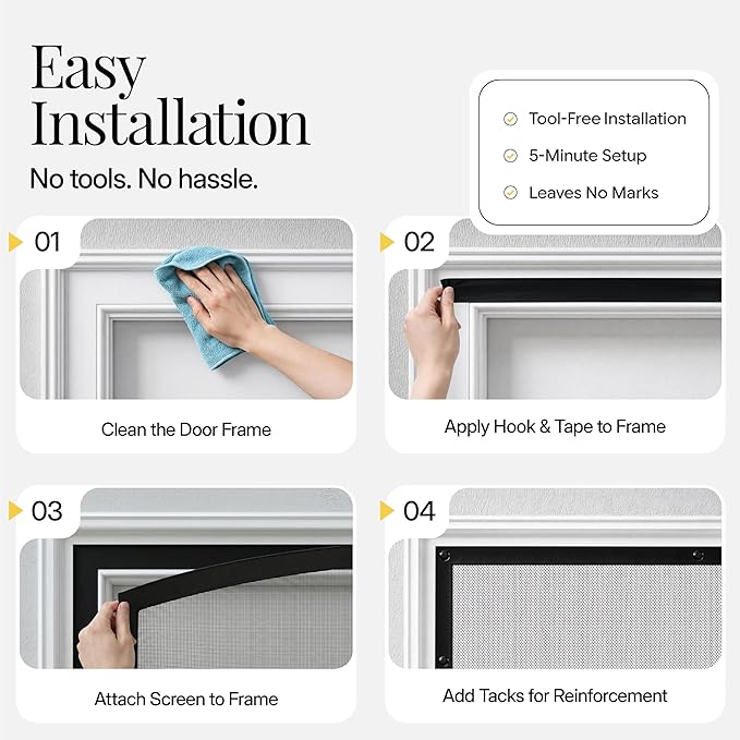 AUGO Magnetic Screen Door - Self Sealing, Heavy Duty, Hands Free Mesh Partition Keeps Bugs Out - Pet and Kid Friendly - Patent Pending Keep Open Feature - 34 Inch x 81 Inch