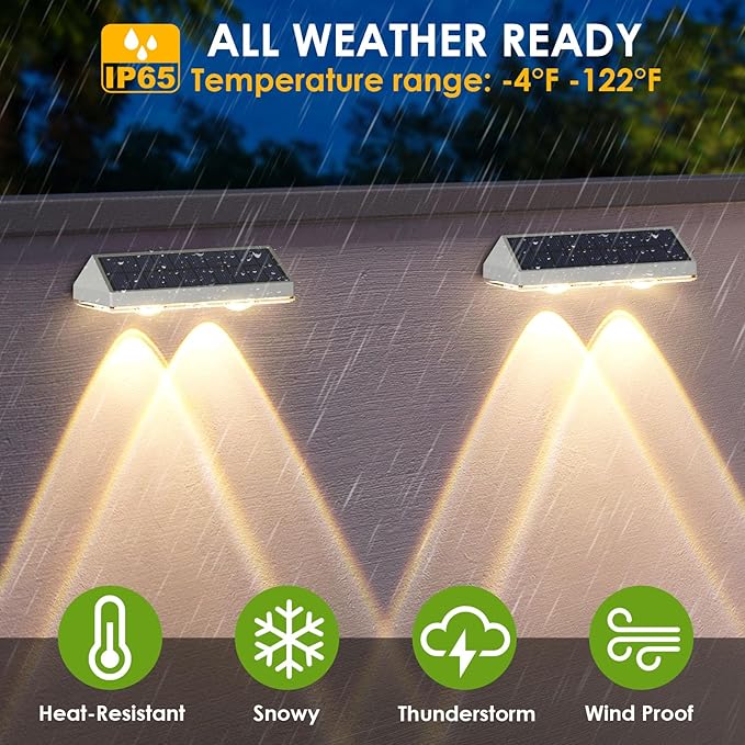 Solar Fence Lights Outdoor - 2700/4000/6000K 3 Modes, IP65 Waterproof Fence Solar Lights Outdoor, Fence Light Solar Powered for Patio Decor/Railing/Step and Wall - Unique Housewarming Gifts（8 Pack