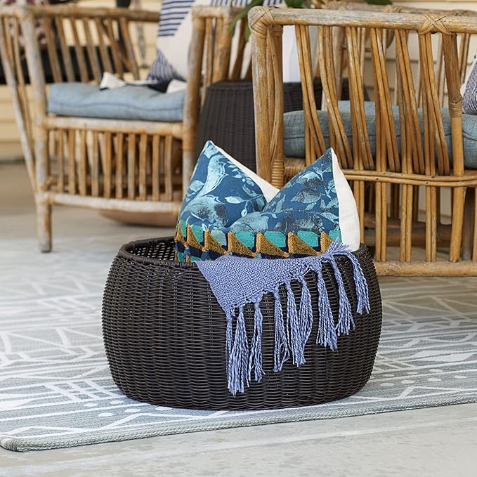 Household Essentials Handwoven Resin Storage Stool Ottoman, Brown