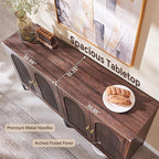 Modern Buffet Cabinet with Storage, 61.75" W Fluted Arched Sideboard Cabinet w/Adjustable Shelves, Wooden Modular Coffee Bar for Dining Room, Kitchen, Living Room, Entryway, Brown