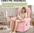 Recliner Chair, Swivel Rocker Recliner Chair for Adults, Small Recliners for Small Spaces, Manual Recliner with Side Pockets, Upholstered Nursery Rocking Chair for Living Room, Sherpa, Pink