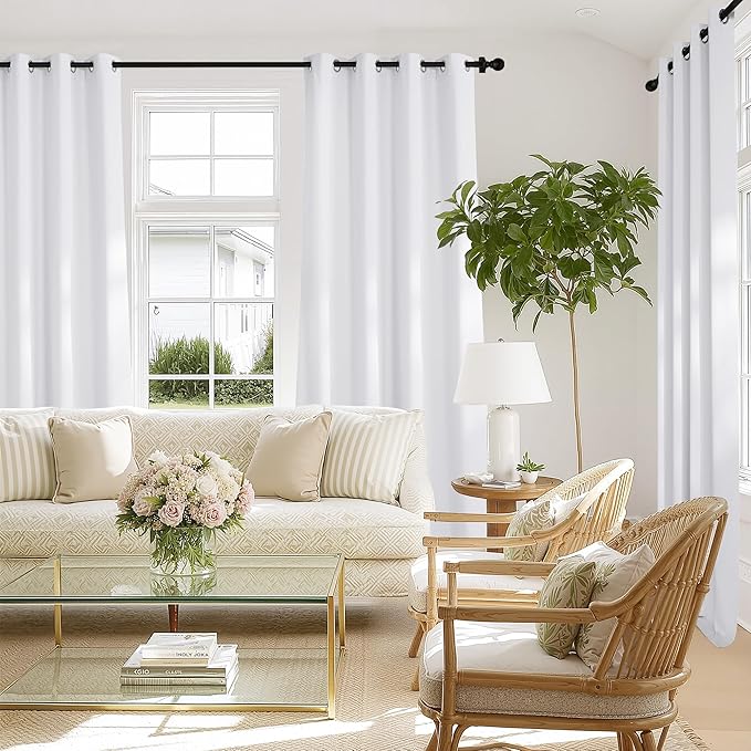 NICETOWN 100% Blackout White 120 inch Long Curtains for Living Room, Grommet Thermal Insulated Curtains Heat Blocking Window Treatments for Bedroom, W52 x L120, 2 Panels