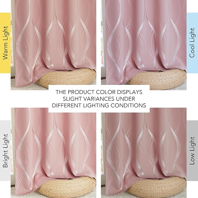 NICETOWN 100% Blackout Pink Curtains for Bedroom and Living Room, Easy Care Solid Thermal Insulated Grommet Panels and Drapes for Bedroom Decoration, 52" x 72", 2 Panels