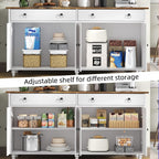4 EVER WINNER Buffet Cabinet with Storage, 55'' Large Farmhouse Storage Cabinet with 2 Drawers and 4 Doors, Coffee Bar Cabinet with Adjustable Shelves for Kitchen, Dining Room, White