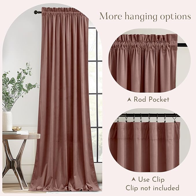 NICETOWN Dusty Rose Pink Velvet Curtains 96 inches Long - Blackout Curtains for Living Room, Thermal Insulated Soundproof Panels Soft Luxury Home Decor for Bedroom, W52 x L96, 2 Panels