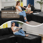Modular Sectional Sofa Couches L-Shape Couch 3 Seat Modular Sofa Memory Foam Sectional Couches for Living Room, Cloud Couch with Oversized Chaise (Black Stripe, 108" Right Facing Chaise)