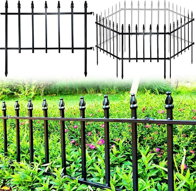 Metal Decorative Garden Fence 22" Wide x 18" High (20 Panels, Total Length 36 feet), Metal Border Folding Fence, Landscape Fencing for Flower Bed, Yard, Animal Barrier