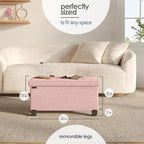 Storage Ottoman Bench with Bins, 30-in Storage Bench for Bedroom End of Bed, Folding Foot Rest Ottoman for Living Room Max 660lbs, Fabric Ottomans, Pink