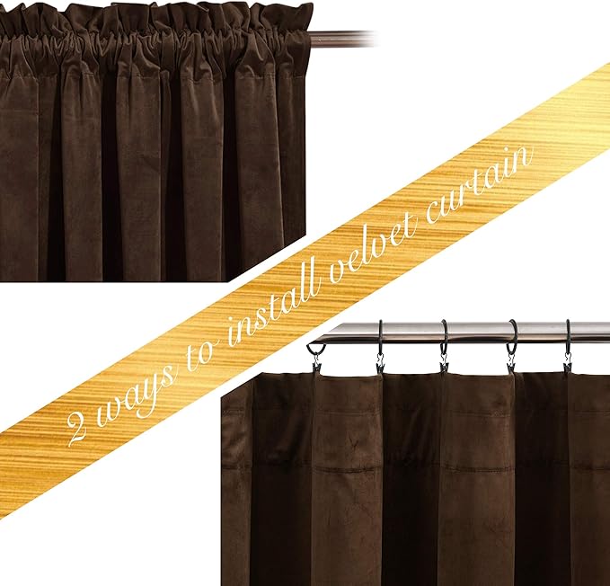 NICETOWN Brown Velvet Curtains, Thermal Insulated Sound Reducing Heavy Matt Heat & Chill Resistant Drapes for Home Decoration (2 Panel Per Pack, 90 inches Long)