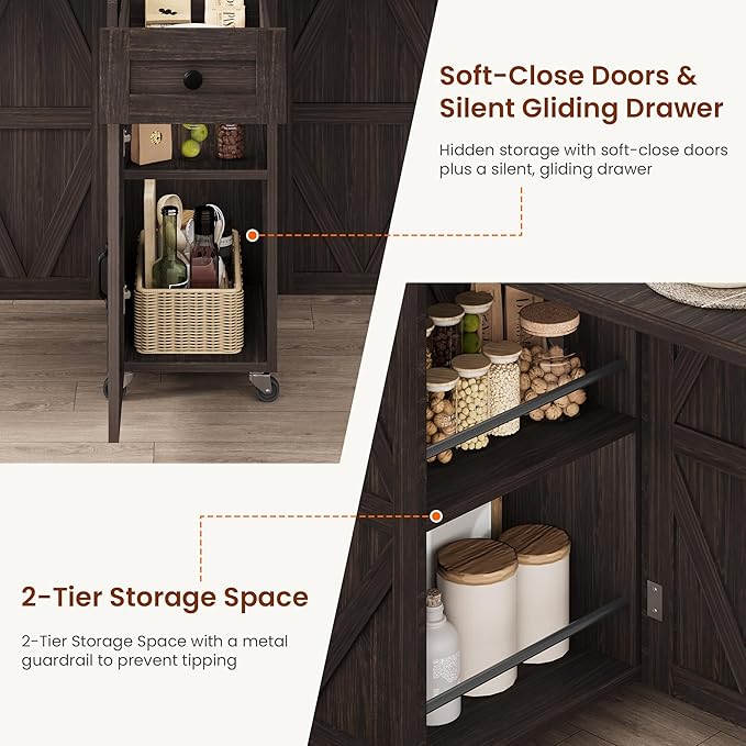 Space Saving Folding Dining Table, Farmhouse Foldable Dining Table with Drawer and 2-Layer Storage Shelf, 6 Wheels Multipose Expandable Folding Kitchen Table for Small Space (Dark Walnut)