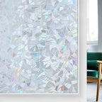 rabbitgoo Window Privacy Film Rainbow Film Decorative Window Sticker, 3D Static Stained Glass Cling Tint for Home Heat Control Non-Adhesive, Grayish Silver, 11.8 x 157.4 inches