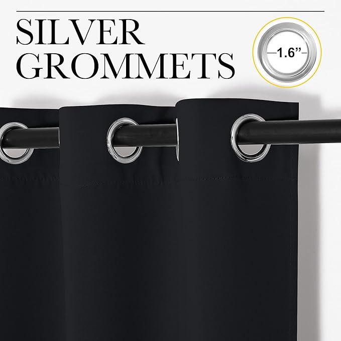 NICETOWN Halloween Patio Blackout Curtain Shades, 2 Panels, 55 inches x 108 inches, Black, Summer Home Decoration Thermal Insulated Grommet Blackout Draperies/Drapes for Kitchen