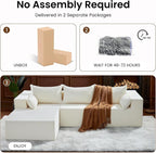 106" Cloud Sectional Boneless Couches for Living Room, Modular L Shaped Couch with Deep Seat Oversized Left Facing Chaise, Memory Foam Compressed Spineless 3 Seater Sofa for Bedroom Apartment, Beige