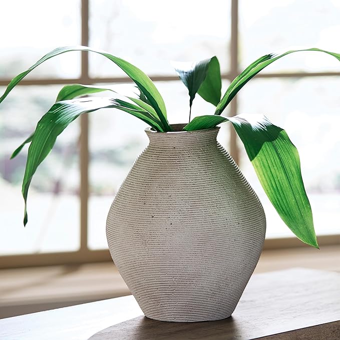 Signature Design by Ashley Hannela 12" Modern Distressed Polyresin Vase, Antique Tan